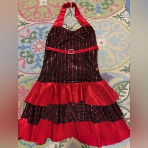 COSTUME Red and Black Halter Dress with Sequins